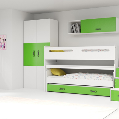 Dětská patrová postel s úložným prostorem bez matrací 80x200 IDA 1 - bílá / zelená