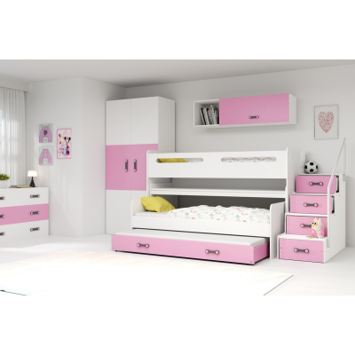 Dětská patrová postel s úložným prostorem a matracemi 80x200 IDA 1 - bílá / růžová