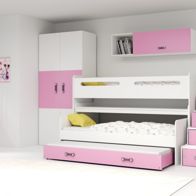 Dětská patrová postel s úložným prostorem bez matrací 80x200 IDA 1 - bílá / růžová