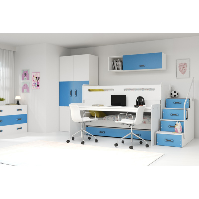 Dětská patrová postel s úložným prostorem a matracemi 80x200 IDA 1 - bílá / modrá