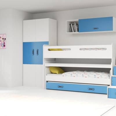 Dětská patrová postel s úložným prostorem a matracemi 80x200 IDA 1 - bílá / modrá