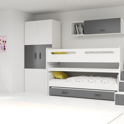 Dětská patrová postel s úložným prostorem a matracemi 80x200 IDA 1 - bílá / grafit