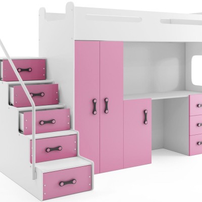 Dětská patrová postel s úložným prostorem bez matrace 80x200 IDA 4 - bílá / růžová