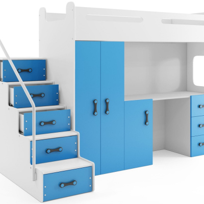 Dětská patrová postel s úložným prostorem a matrací 80x200 IDA 4 - bílá / modrá
