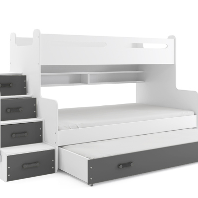 Dětská patrová postel s přistýlkou bez matrací 80x200 IDA 3 - bílá / grafit