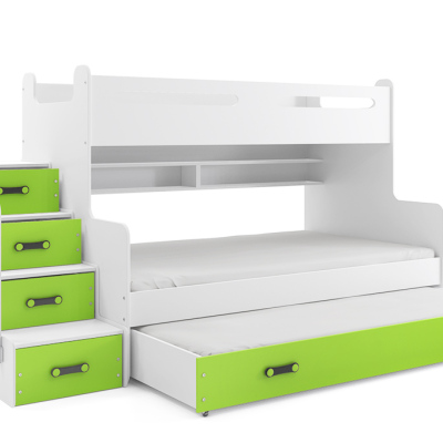 Dětská patrová postel s přistýlkou a matracemi 80x200 IDA 3 - bílá / zelená