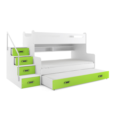 Dětská patrová postel s přistýlkou a matracemi 80x200 IDA 3 - bílá / zelená