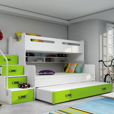 Dětská patrová postel s přistýlkou bez matrací 80x200 IDA 3 - bílá / zelená