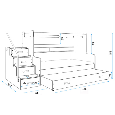 Dětská patrová postel s přistýlkou a matracemi 80x200 IDA 3 - bílá / grafit