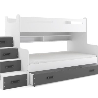 Dětská patrová postel s úložným prostorem a matracemi 80x200 IDA 3 - bílá / grafit