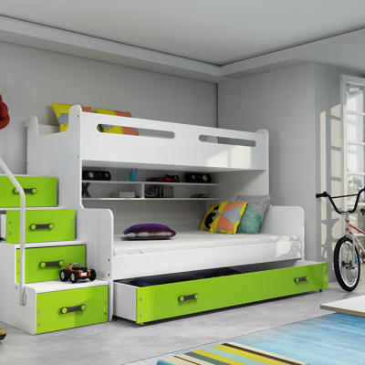 Dětská patrová postel s úložným prostorem a matracemi 80x200 IDA 3 - bílá / zelená