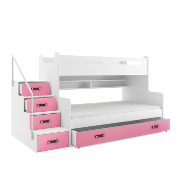 Dětská patrová postel s úložným prostorem a matracemi 80x200 IDA 3 - bílá / růžová