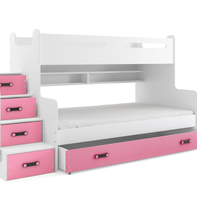 Dětská patrová postel s úložným prostorem bez matrací 80x200 IDA 3 - bílá / růžová