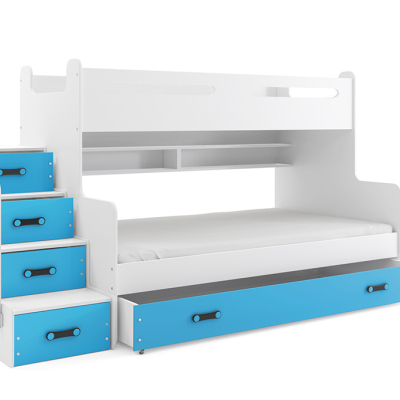 Dětská patrová postel s úložným prostorem a matracemi 80x200 IDA 3 - bílá / modrá