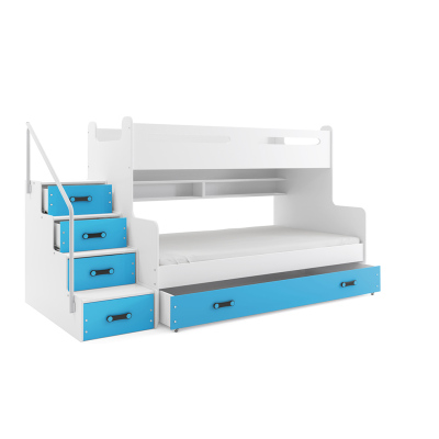 Dětská patrová postel s úložným prostorem a matracemi 80x200 IDA 3 - bílá / modrá