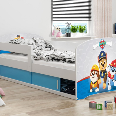 Dětská postel s úložným prostorem s matrací 80x160 PEJSCI 1 - bílá