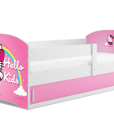 Dětská postel s úložným prostorem s matrací 80x160 KOČKA 1 - bílá