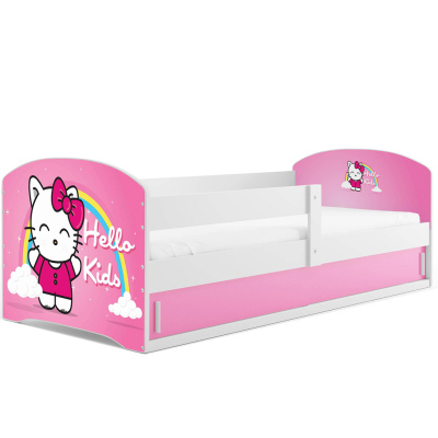 Dětská postel s úložným prostorem s matrací 80x160 KOČKA 1 - bílá
