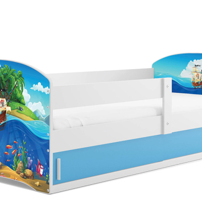 Dětská postel s úložným prostorem s matrací 80x160 PIRÁTI 1 - bílá