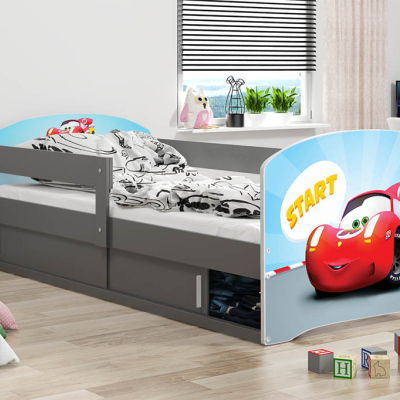 Dětská postel s úložným prostorem s matrací 80x160 ZÁVODNÍK 1 - grafit