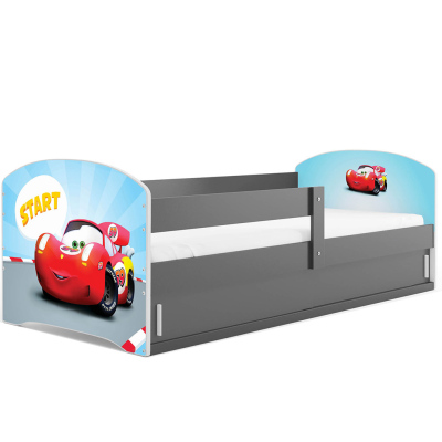 Dětská postel s úložným prostorem s matrací 80x160 ZÁVODNÍK 1 - grafit