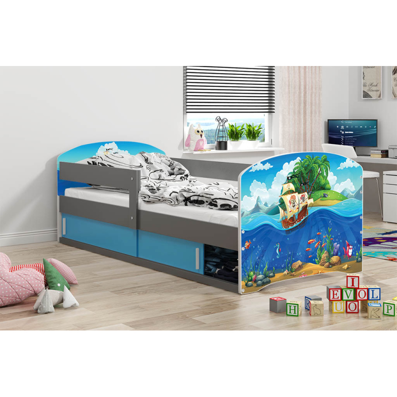 Dětská postel s úložným prostorem bez matrace 80x160 PIRÁTI 1 - grafit
