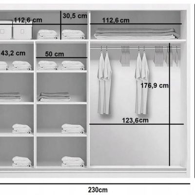 Prostorná šatní skříň AMADEO, šířka 230 cm, výška 215 cm
