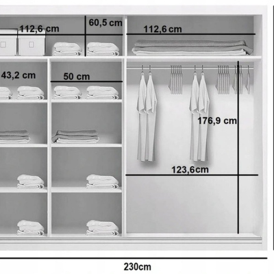 Prostorná šatní skříň AMADEO, šířka 230 cm, výška 245 cm