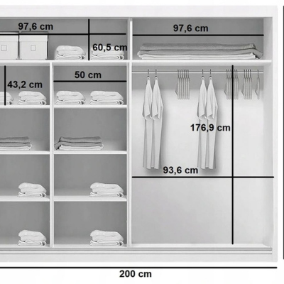 Šatní skříň se zrcadlem ANASTACIO, šířka 200 cm, výška 245 cm