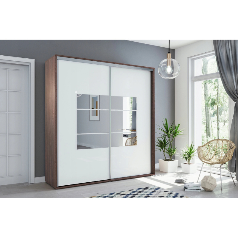 Šatní skříň se zrcadlem 100/245 ANASTACIO - čokoláda / bílá