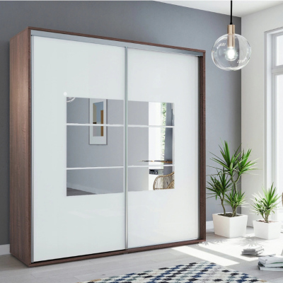 Šatní skříň se zrcadlem 175/215 ANASTACIO - čokoláda / bílá