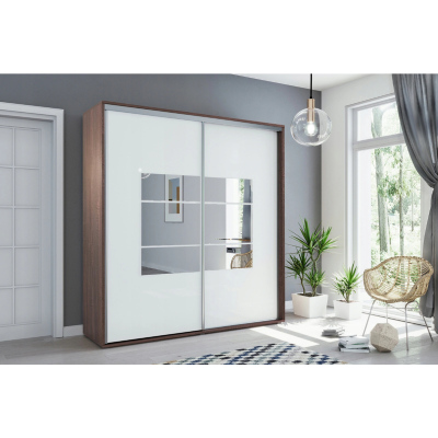 Šatní skříň se zrcadlem 175/215 ANASTACIO - čokoláda / bílá