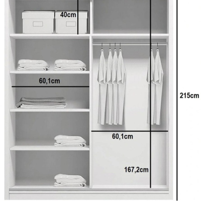 Prostorná zrcadlová šatní skříň ANTONIO, šířka 125 cm, výška 215 cm