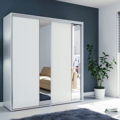 Prostorná zrcadlová šatní skříň 175/215 ANTONIO - bílá