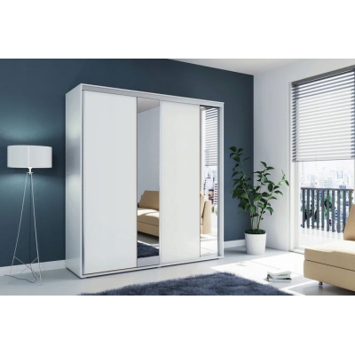 Prostorná zrcadlová šatní skříň 175/215 ANTONIO - bílá