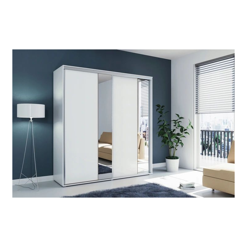 Prostorná zrcadlová šatní skříň 200/245 ANTONIO - bílá