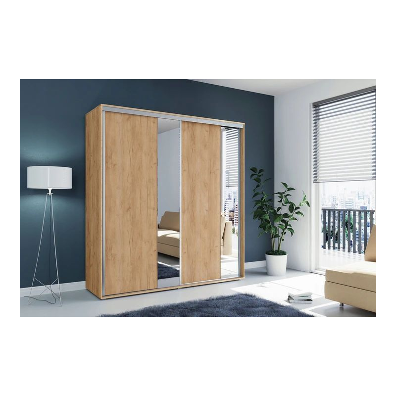 Prostorná zrcadlová šatní skříň 150/245 ANTONIO - dub craft zlatý