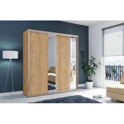 Prostorná zrcadlová šatní skříň 175/245 ANTONIO - dub craft zlatý