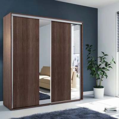 Prostorná zrcadlová šatní skříň 200/215 ANTONIO - čokoláda