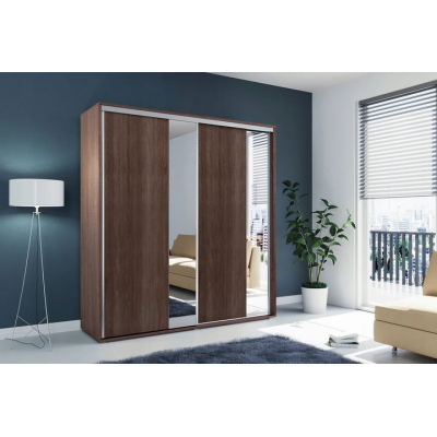 Prostorná zrcadlová šatní skříň 200/215 ANTONIO - čokoláda