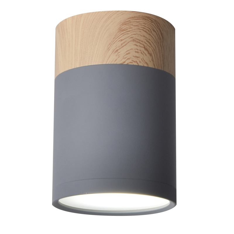 Stropní bodové osvětlení EMILIA-ROMAGNA, 1xGU10, 15W, 6,8x10cm, kulaté, šedé, imitace dřeva