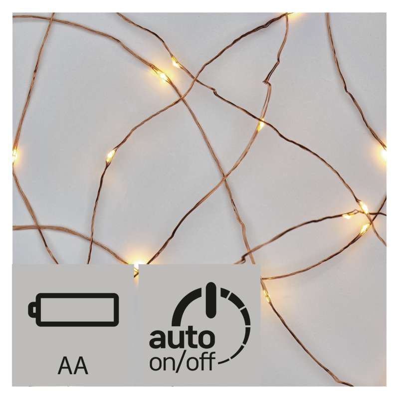 LED vánoční nano řetěz na baterie, s časovačem, 1,9m, měděný
