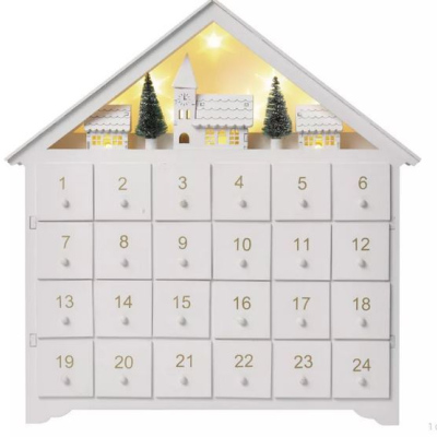 LED svítící adventní kalendář, 35x30cm, 2xAA, teplá bílá