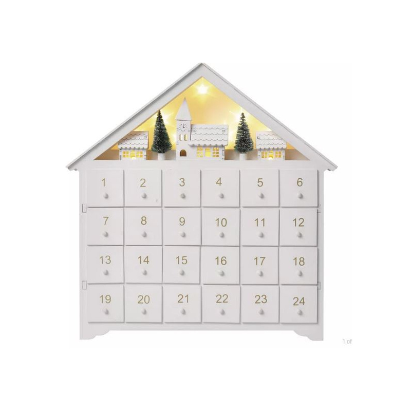 LED svítící adventní kalendář, 35x30cm, 2xAA, teplá bílá