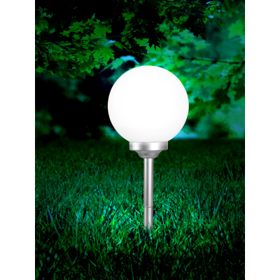 Zahradní LED zapichovací osvětlení SOLAR, 70x30cm, tvar koule, stříbrnobílé