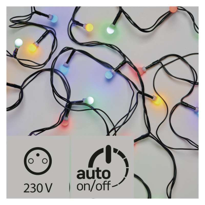 LED vánoční venkovní řetěz, 8m, s časovačem, různobarevné diody