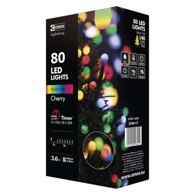 LED vánoční venkovní řetěz, 8m, s časovačem, různobarevné diody