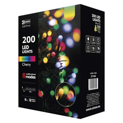 LED vánoční venkovní multifunkční řetěz, kuličky, 20m, různobarevné diody