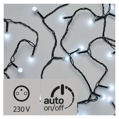 LED vánoční venkovní řetěz, kuličky, 8m, studená bílá