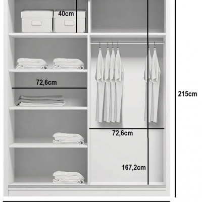 Zrcadlová šatní skříň BENEDICTO, šířka 150 cm, výška 215 cm